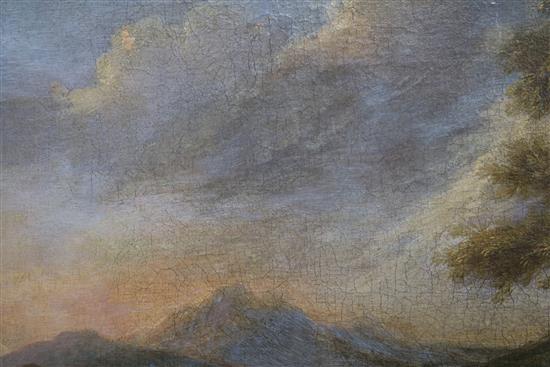 18th century Spanish School, oil on canvas, traveller with donkeys 47 x 73cm